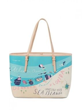Spartina 449 Sea Islands Printed Tote in Aqua and Cream